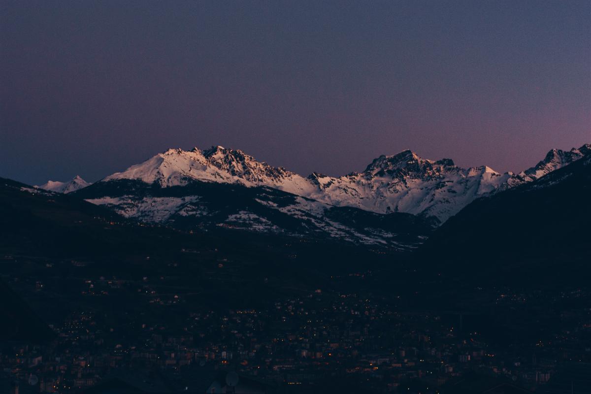 Majestic Mountains on Purple Sky