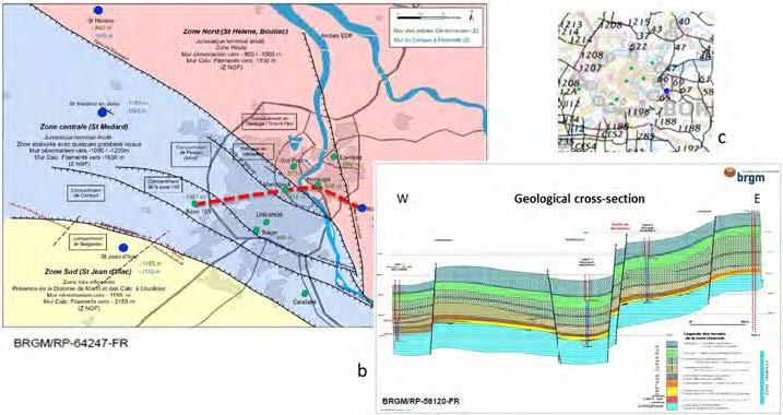 Structural scheme of the Bordeaux area inferred from wells and available seismic information