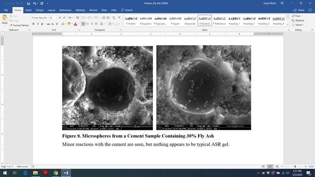 Microspheres from a Cement Sample Containing 30% Fly Ash  Minor reactions with the cement are seen, but nothing appears to be typical ASR gel.