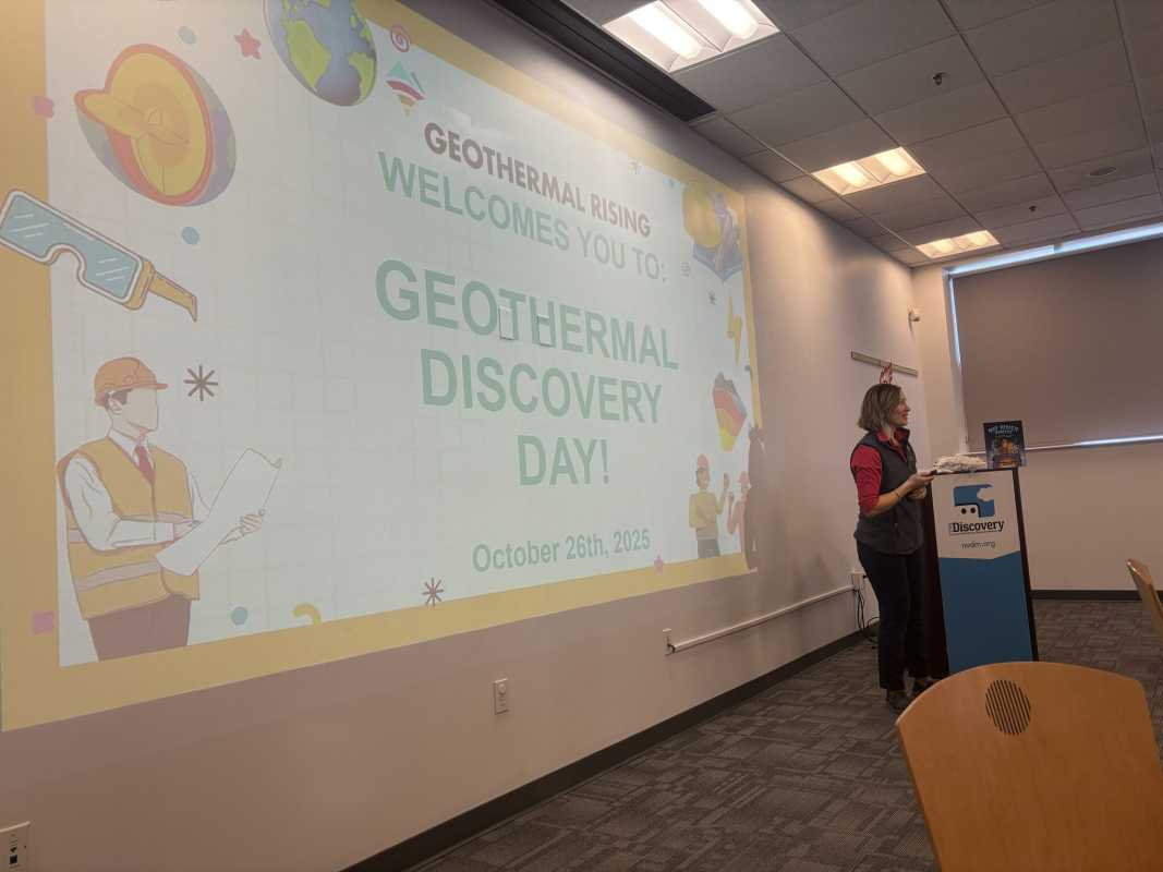 Amelia Letvin welcomes attendees to Geothermal Discovery Day
