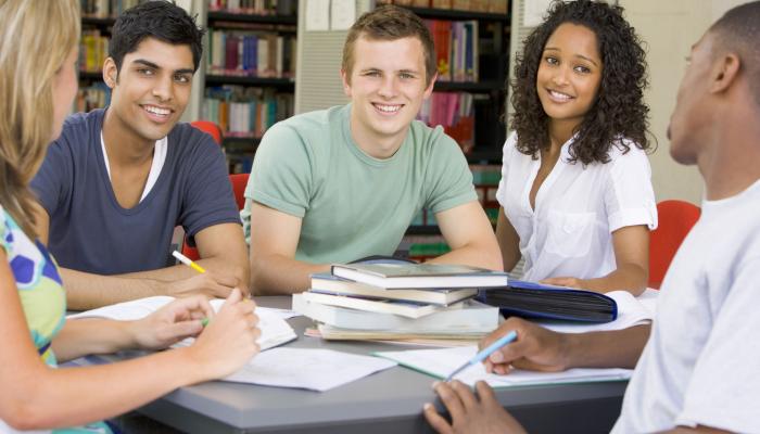 Stock photo of students in a library